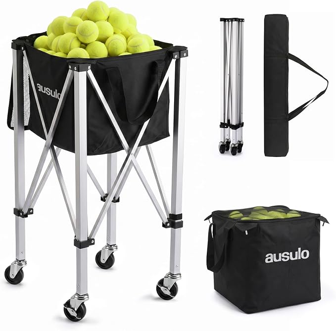 Tennis Ball Hopper Holds 150 Balls, Lightweight Pickleball Basket with Wheels, Portable Ball Cart for Tennis, Pickleball, Baseball, Softball, Suitable for Training and Teaching