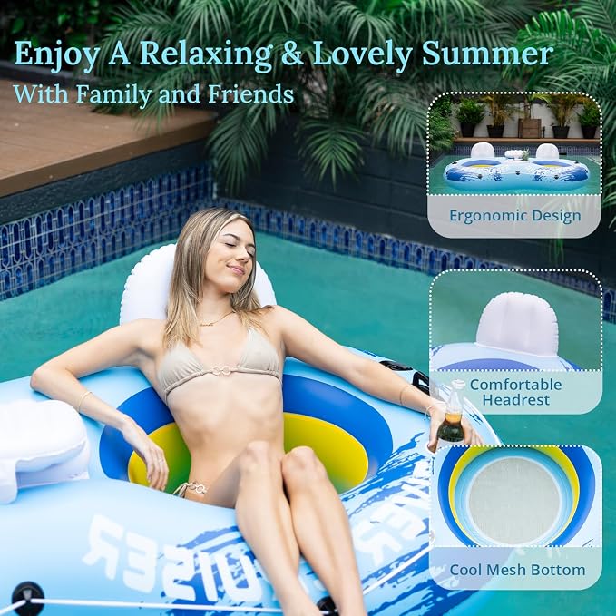 River Tubes for Floating Heavy Duty Inflatable Floating Lounger Premium River Water Rafts Pool Float with Cup Holder Above Lake for Adults