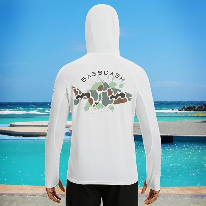 BASSDASH Men’s UPF 50+ Graphic Fishing Hoodie Shirts with Mask Pocket UV Long Sleeve Moisture Wicking FS47M