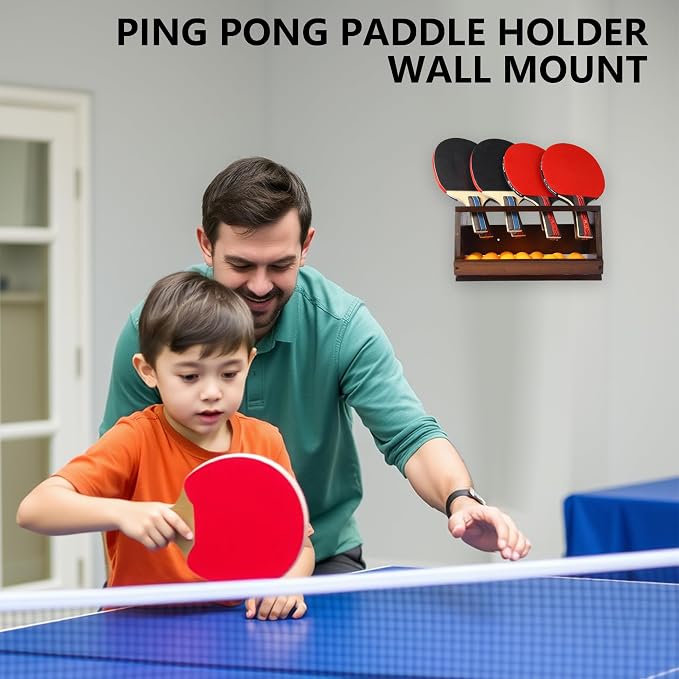 Ping Pong Paddle Holder Wall Mount & Desktop 2-in-1,Table Tennis Racket Display Organizer Holds 8 Rackets, Ping Pong Paddle Storage Rack in Game Room, Man Cave, Office, Home