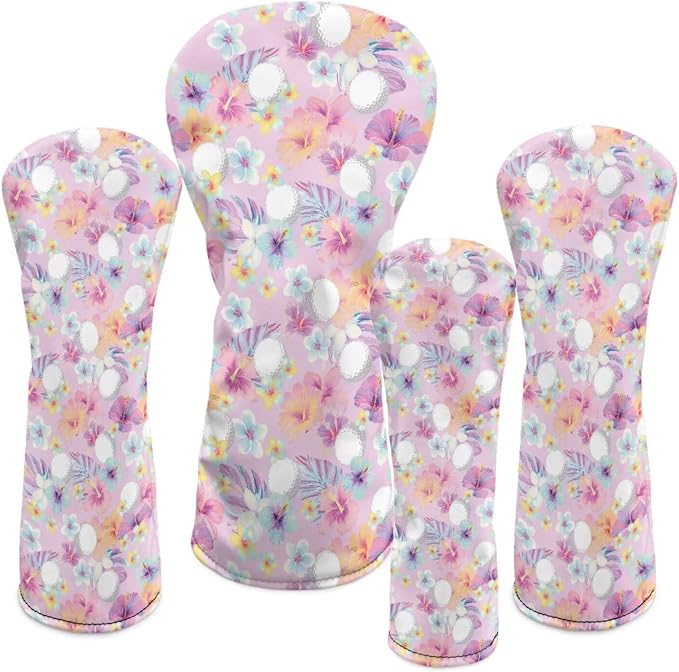Rnyleeg Golf Club Head Covers for Women Driver Head Cover Leather Fairway Wood Headcover Hybrid Headcovers for Golf Clubs