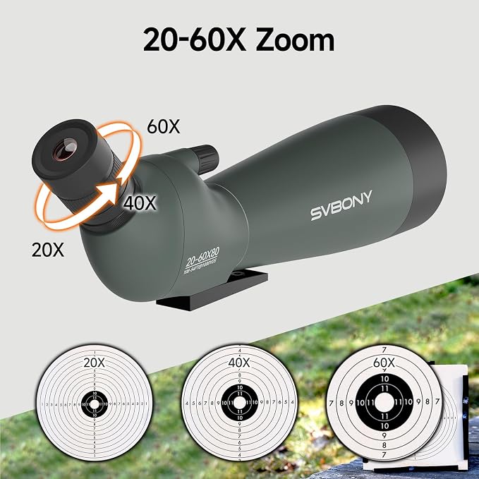 SVBONY SV28 20-60x80 New Version Spotting Scope for Target Shooting, Long Range Spotter Scope with Phone Adapter and Tripod, HD Scope for Bird Watching, Wildlife Observation