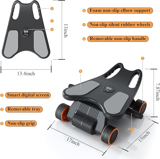 Ab Roller with Elbow Support,Exercise Roller Wheels with 4 Wheels | Abs Exercise Roller Abdominal Training with Knee Pad for Home Gym