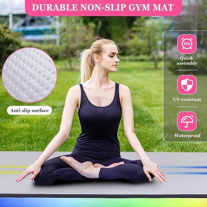 Inflatable Air Gymnastics Mat 10ft/13ft/16ft Tumbling Mats Training Mat Tumble Track Mats with Electric Air Pump for Home/Gym/Cheerleading/Beach/Outdoor Exercise (4 inches Thick)