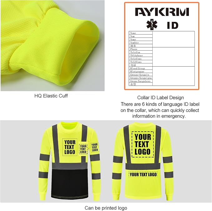 A-SAFETY Safety Shirt,High Visibility Work T Shirt Long Short Sleeve Class 3 (XS-6XL)
