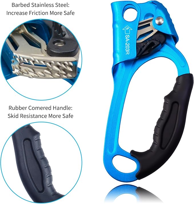 UIAA & CE Certified Climbing Rappelling Equip Hand Ascender Left Right Hand for 8-13mm Rope 4kN
