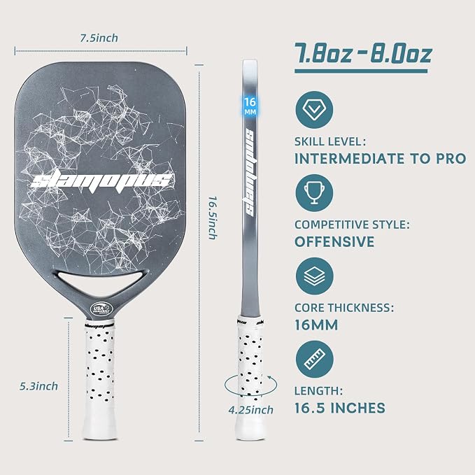 Pro Pickleball Paddle| T700 Carbon Fiber Pickleball Paddles with 16mm Polymer Honeycomb Core & Overgrips| Premium Pickle Ball Racket Enhanced Control & Spin & Power| USAPA Approved