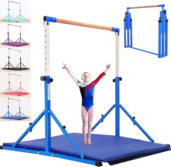 MARFULA 4FT/5FT Gymnastic Bar Set Gymnastics Kip Bar with 5 Ft Length 4Ft Inner Width 5ft Adjust Height Gymnastics Training Bar Equipment for Kids Professional Training Home and Club Use