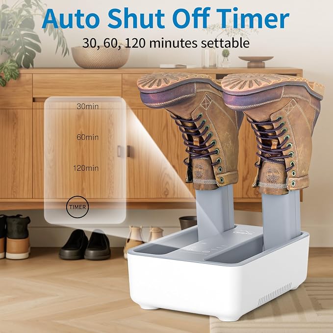 LAVIEAIR Boot Dryer and Deodorizer for Work Boots, Sneakers and Gloves, Portable Shoe Dryer with Retractable Hoses, Timer, and Heat Control.