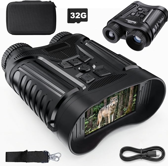 4K Night Vision Goggles & Binoculars for Adults, HD with 3" Screen, 8X Digital Zoom, 2000FT Infrared Range, External Flashlight for Camping & Outdoor Observation