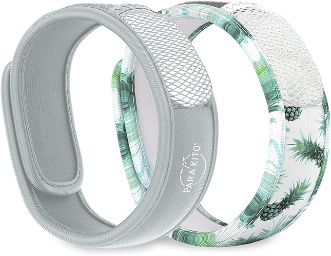 PARA'KITO Mosquito Repellent Bracelets + Refill Pellets Bundle, Mosquito Bracelets, Peppermint Oil, DEET Free Mosquito Repeller, Hiking Accessories, 2 Wristbands & 2 Refills (Smokey Grey+Pineapple)