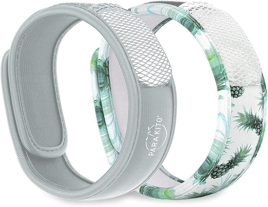 PARA'KITO Mosquito Repellent Bracelets + Refill Pellets Bundle, Mosquito Bracelets, Peppermint Oil, DEET Free Mosquito Repeller, Hiking Accessories, 2 Wristbands & 2 Refills (Smokey Grey+Pineapple)