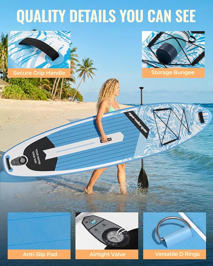 11'x34 Inflatable Paddle Board for Adults Youth, Extra Wide 430LBS Capacity SUP, Stable 2-3 Person Family for Lake Ocean Fishing Surfing Yoga, Includes Accessories