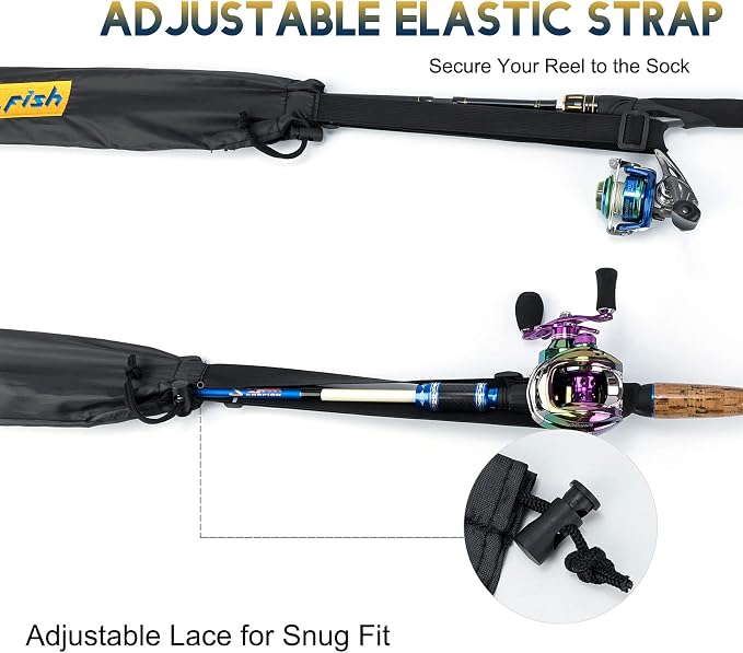 Dr.Fish Fishing Rod Socks Fishing Pole Sleeves Rod Protector Tangle-Free Lightweight Nylon Adjustable Rod Cover Protector for Spinning Rod Baitcasting Rod Surf Rod Fishing Rod Tube Case