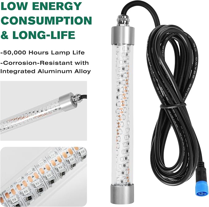 F1 12V Underwater Green Fishing Light, 100W LED Fishing Lights for Night Fishing Docks Boat Kayaks, Submersible Fish Light Attractants for Crappie Snook Squid Fresh&Salt Water (16.4ft Cable)