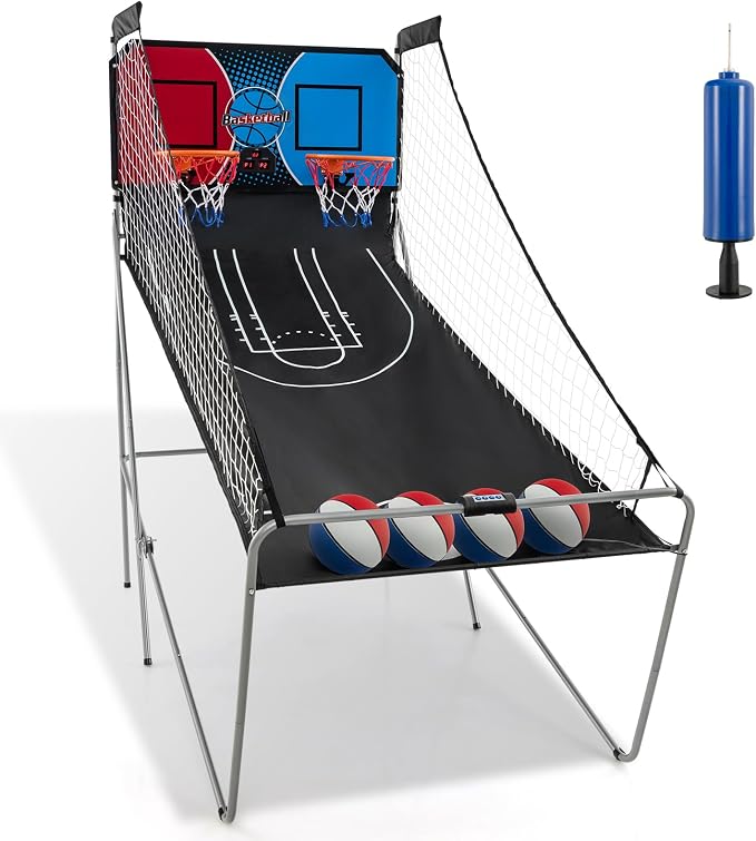 Giantex Dual Shot Electronic Basketball Arcade Game with 8 Game Modes, 4 Balls, 2 Hoops, Air Pump, LCD Scoreboard for Adults and Kids