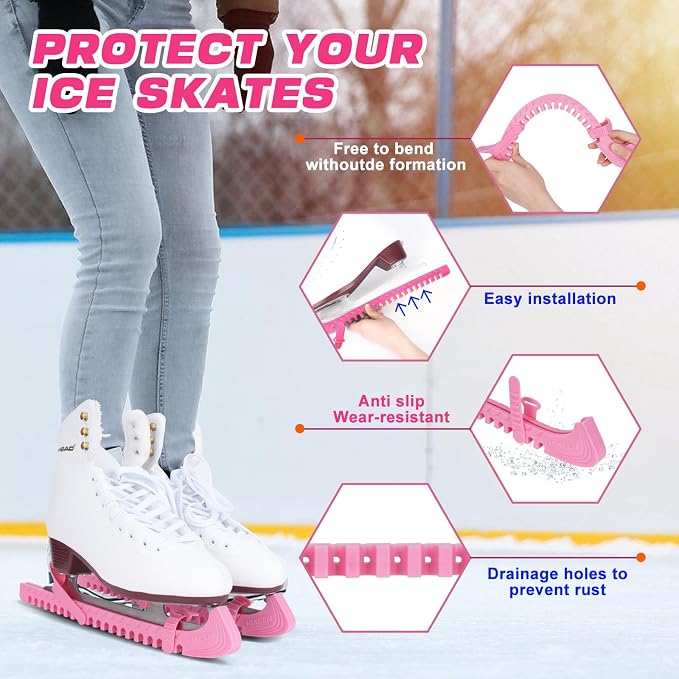 Hikeen Ice Skate Guards with Shoulder Straps,Enhanced Stability Ice Skate Blade Guards,Non-Slip Hockey Skate Blade Protector for Adult and Kids
