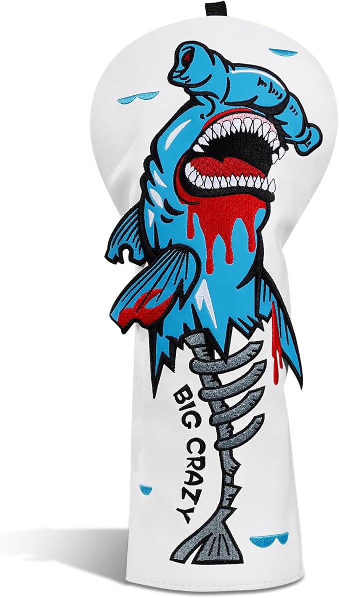 Big Crazy Golf Head Covers, Golf Club Covers Funny, Driver Headcovers, Golf Club Covers, Fairway Woods Head Covers, Hybrids Headcover, Putter Cover with Soft Lining for Golf Gift Hammerhead Sharks