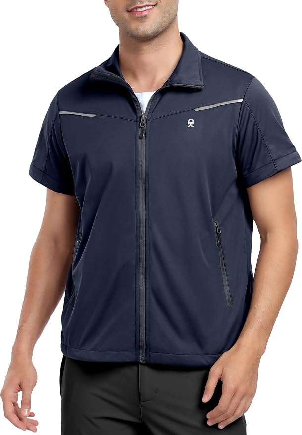 Little Donkey Andy Men's Convertible Sleeve Softshell Jacket Water Resistant Breathable Outdoor Jacket for Golf Hiking