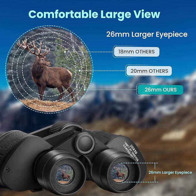 20x50 High Powered Binoculars for Adults, Waterproof Compact Binoculars with Low Light Vision Easy Focus for Bird Watching Hunting Travel Stargazing Cruise with Carrying Bag