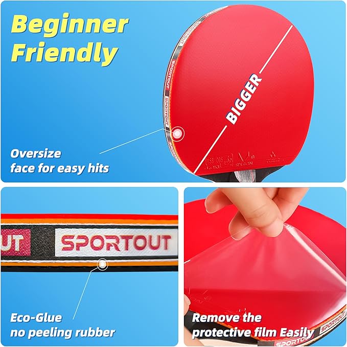 Sportout Ping Pong Paddles Sets-Portable Table Tennis Paddle with Balls, Storage Case Premium Table Tennis Racket for Indoor & Outdoor Games