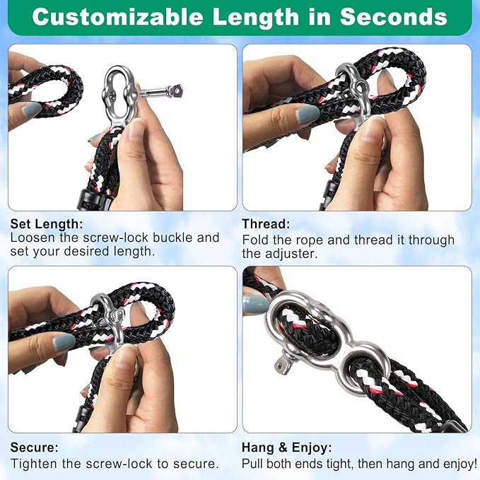 SELEWARE Heavy Duty Tree Swing Ropes, Adjustable Hammock Tree Straps Hanging Kit with Locking Carabiners, 3FT Tree Swing Straps for Outdoor Swings Hammock Playground Set Accessories (Black, 2 Pack)