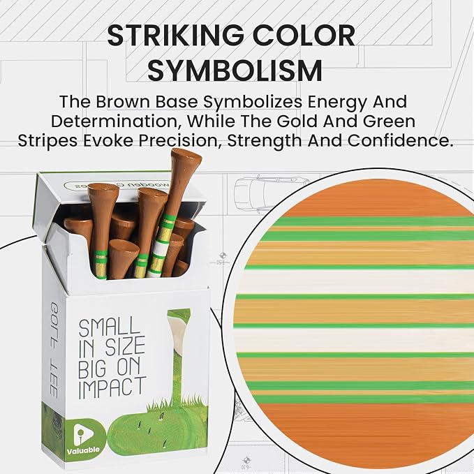 FINGER TEN Premium Bamboo Wood Golf Tees Unique Box Design 18-Pack Per Box Value 18/72/180 Pack, Wooden Tees in 2 3/4" 3 1/4" Durable for Golfers, USA Flag Design Pro Tee Choice