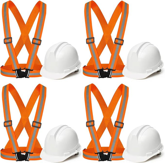 Hercicy 8 Pcs Construction Hard Hat and Vest for Adult, Construction Worker Costume Set Lightweight Safety Reflective Vest Adjustable Ratchet Safety Helmets High Vis Strips for Cycling Running