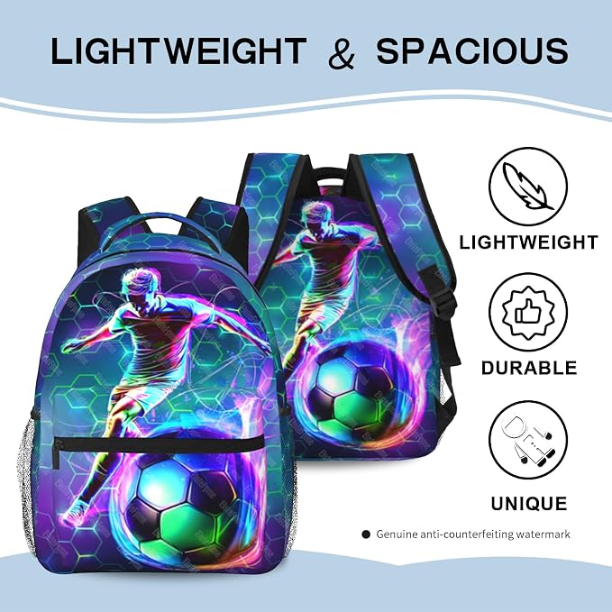 Kids Soccer Backpack For Boys Sports Soccer School Backpack For Boys Children Elementary Middle School Backpacks Football Bookbag Travel Back Pack For Age 6-18