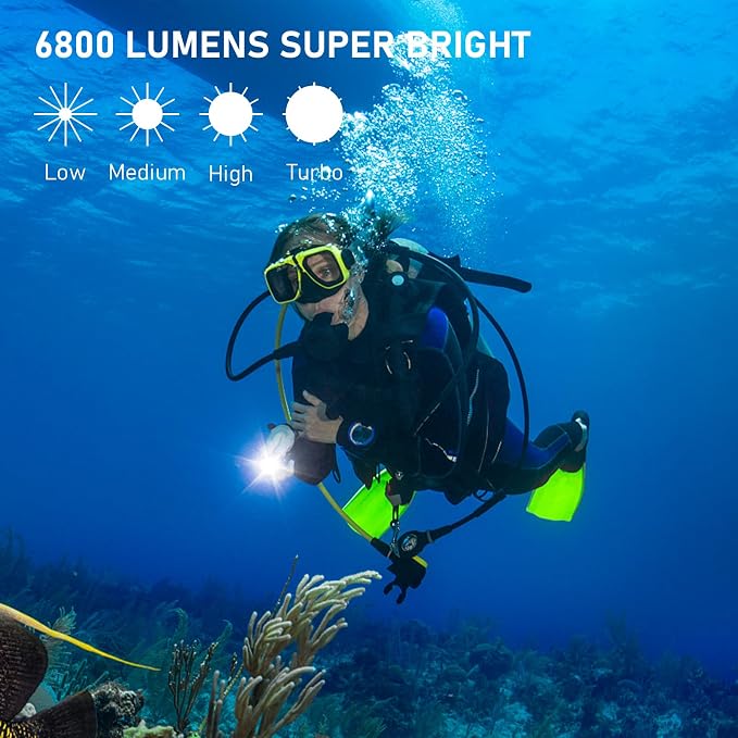 SOFIRN SD09L Scuba Diving Flashlight 6800 High Lumens, Super Bright LED Underwater Dive Light with Rechargeable Power, IPX8 Waterproof Submersible Torch for Night Cave Dives