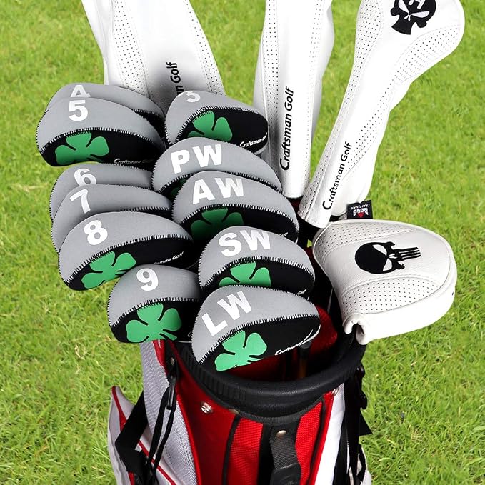 CRAFTSMAN GOLF 11pcs/Set Clover Neoprene Iron Headcover+1PC USA Design Putter Cover