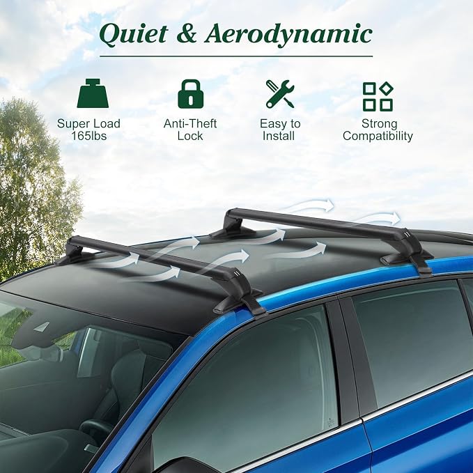 43" Universal Car Roof Rack, Adjustable Aluminum Roof Rack Cross Bars with Anti-Theft Lock for Most Vehicle Without Roof Side Rail, 165LBS Loading Capacity