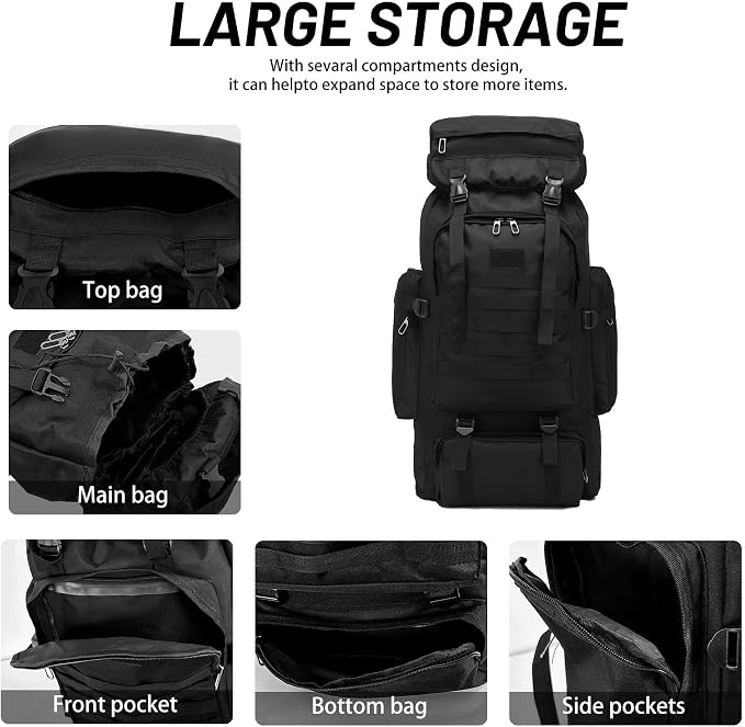 JUMAHE 80L 2-pack Hiking Backpack for Men with Sling Tactical Backpack - Rucksack Molle Military Tactical Waterproof Lightweight Camping Backpack 3 Day Assault Pack for Travel, Climbing, Backpacking