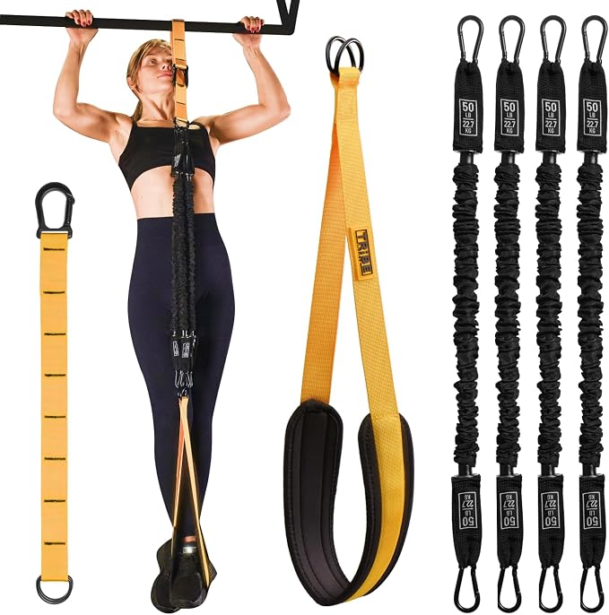 Pull Up Assistance Bands - 4 Heavy Duty Pull Up Bands with Adjustable Strap and Foot Rest - Stackable Pull Up Assist Band Set for Pull Up Bar - Resistance Bands for Pull Ups Chin Ups Strength Training