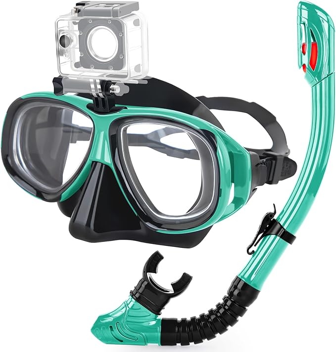 Snorkeling Gear for Adults Youth, Nearsighted Anti-Fog Diving Mask & Silicone Dry Snorkel for Scuba Diving Spearfishing Freediving