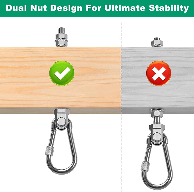 SELEWARE 4Pcs Heavy Duty Swing Hangers, 1500LB Capacity Stainless Steel Swing Set Hooks for Wood/Steel Beam, 5" x M2/5" Porch Swing Hardware for Playground Swing Hammock Chair Yoga Silk Punching Bag