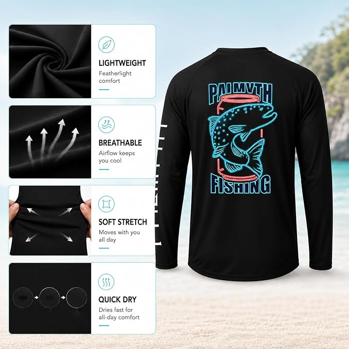 Palmyth Fishing Shirts for Men Long Sleeve UPF 50+ T Shirt Sun Protection | Quick Dry, Sun Protection, Myth-Cool Fabric, Fish Print, Moisture Wicking, Stretchy, Breathable, Fishing,Boating,Outdoor Wear