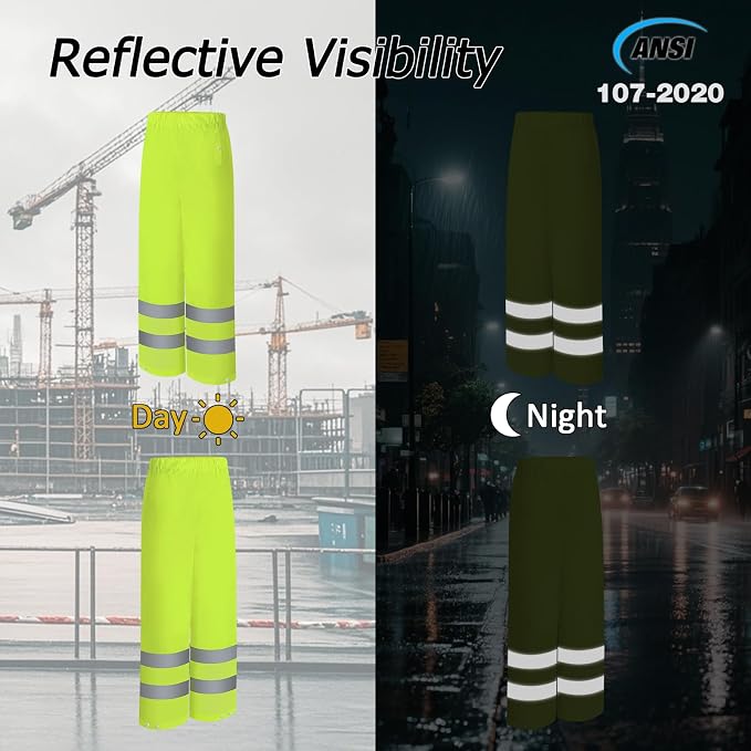 Rain Pants, High Visibility Safety Coat, Hi Vis Waterproof Work Pants, Lightweight Rain Gear for Outdoor Activities, Men Women, Yellow P, XXL-3XL