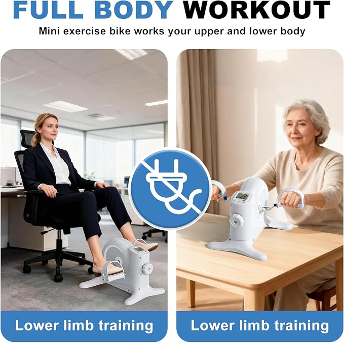 OSCILLATING SLIM Mini Exercise Bike & Under Desk Elliptical,Under Desk Bike Pedal Exerciser, for Seniors Arms & Legs Workout with LCD Display,Gifts for Women Men