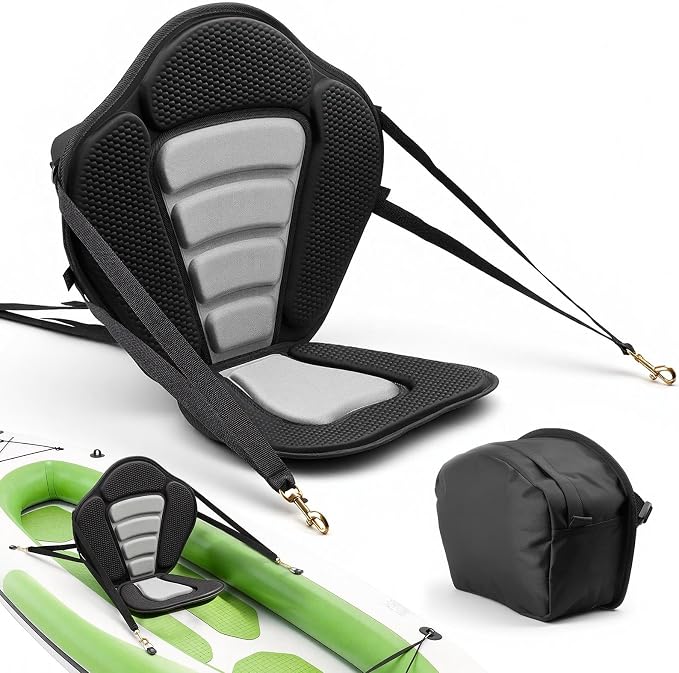 VEVOR Kayak Seat, Universal Paddle Board Seat with Adjustable Back Support, Multiple Thickness Options (0.5” to 2.6”), Soft Padded Cushion & Storage Bag for SUP, Canoe, Fishing Boat, Inflatable Kayak