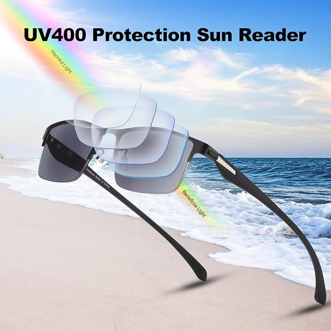 SKYOAK 2 Pack Premium Reader Sunglasses for Men with UV400 Protection Outdoors, TR90 Lightweight Tinted Reading Glasses