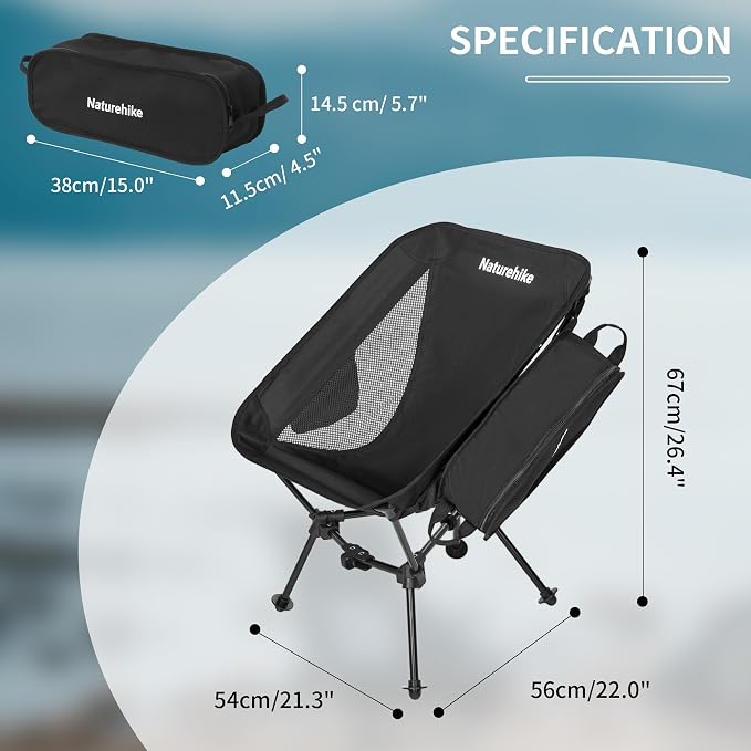Naturehike Ultralight Camping Chair, Portable Backpacking Chair with Storage Bag, Lightweight Compact Collapsible Camp Chair