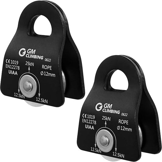 GM CLIMBING Micro Prusik Minding Pulley 25kN CE UIAA Certified 12mm Single Pulley Mobile Side Plates for Arborist Rigging Climbing Rescue