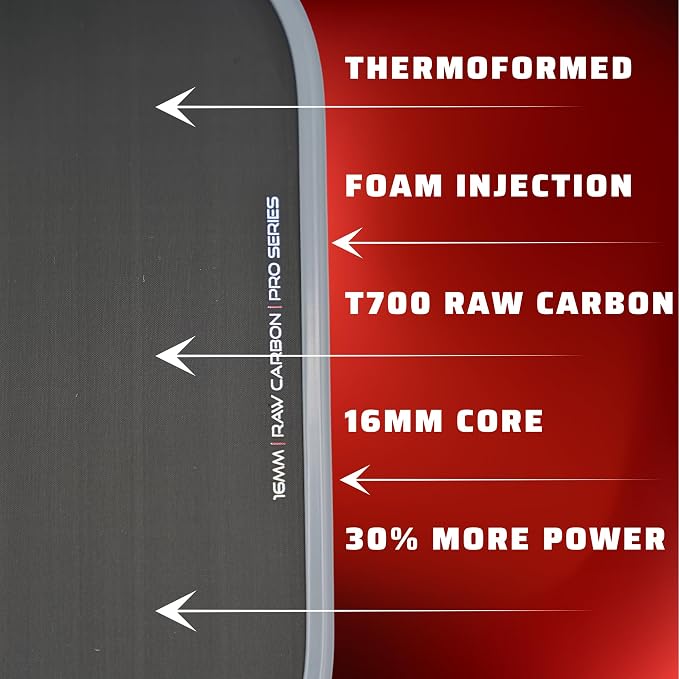 Professor PhD Raw Carbon Fiber Premium Pickleball Paddle Racket - USA Pickleball Approved - Honeycomb Core - Power & Control