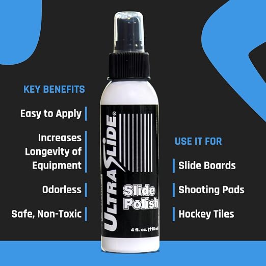 Lubricant Spray - 4oz Slide Board Polish - Odorless, Water Based, Multi-Surface Lubricant. Multi-Purpose - Exercise Equipment, Slide Boards, Tiles, Flooring - Surface Care. Made in USA
