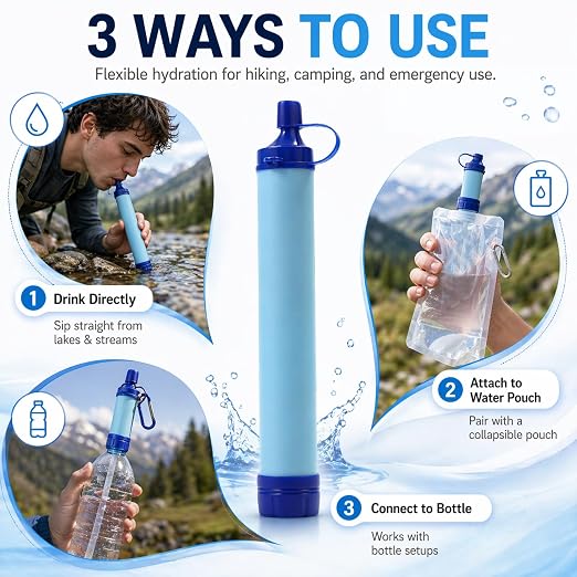 Water Filter, Survival Filtration Portable Gear, Emergency Preparedness, Supply for Drinking Hiking Camping Team Family Outing (1PCS)