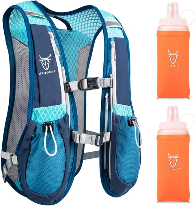 UTOBEST Running Vest, 5L Hydration Vest Lightweight, Breathable and Sweatproof Running Backpack, Adjustable Running Hydration Vest for Trail Running Marathon Race Jogging Cycling