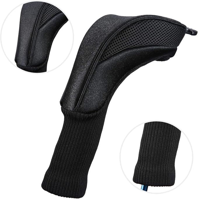 Black Golf Club Head Cover for Driver Fairway 3 Pcs Woods Headcovers, Golf Accessories Hybrid Head Covers Set with Interchangeable Tags 3 4 5 7 X