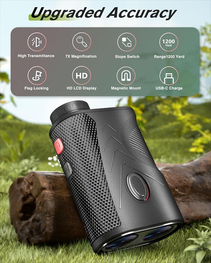 Golf Rangefinder with Slope, 1200 Yards Range Finder Golf, 7X Magnification Laser Rangefinder with Flag Pole Locking Vibration, Rechargeable Range Finder with Magnet Stripe, Golf Accessories for Men