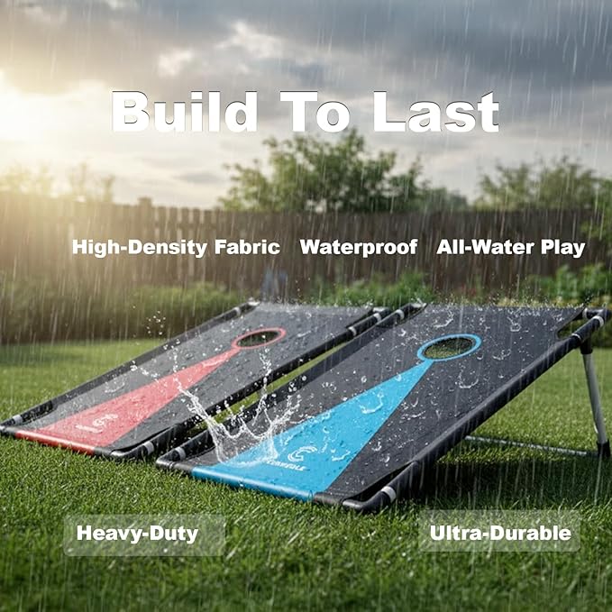 2026 Upgraded Cornhole Board Set for Kids Adults, 3FT x 2FT All Weather Corn Hole Game, Portable Design with Durable 300D Cloth, 8 Bean Bags & Carrying Case, Indoor Outdoor Games Backyard Lawn Game